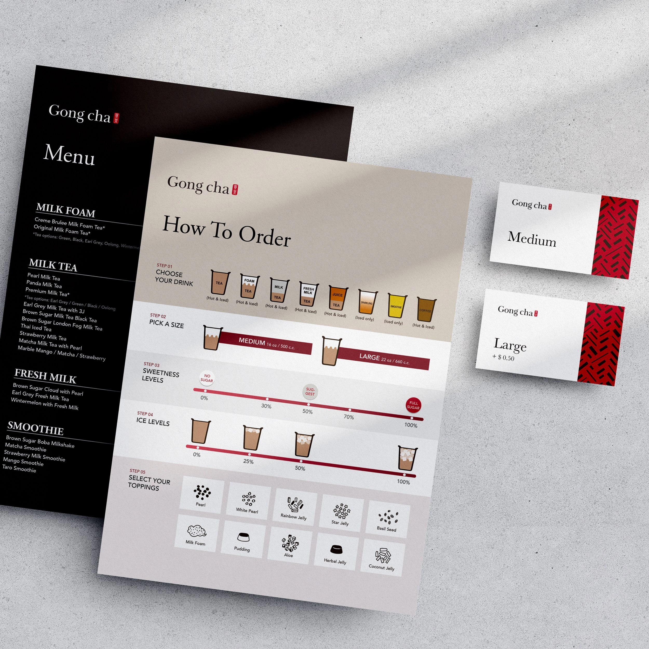 In-store menu boards and cup-size cards