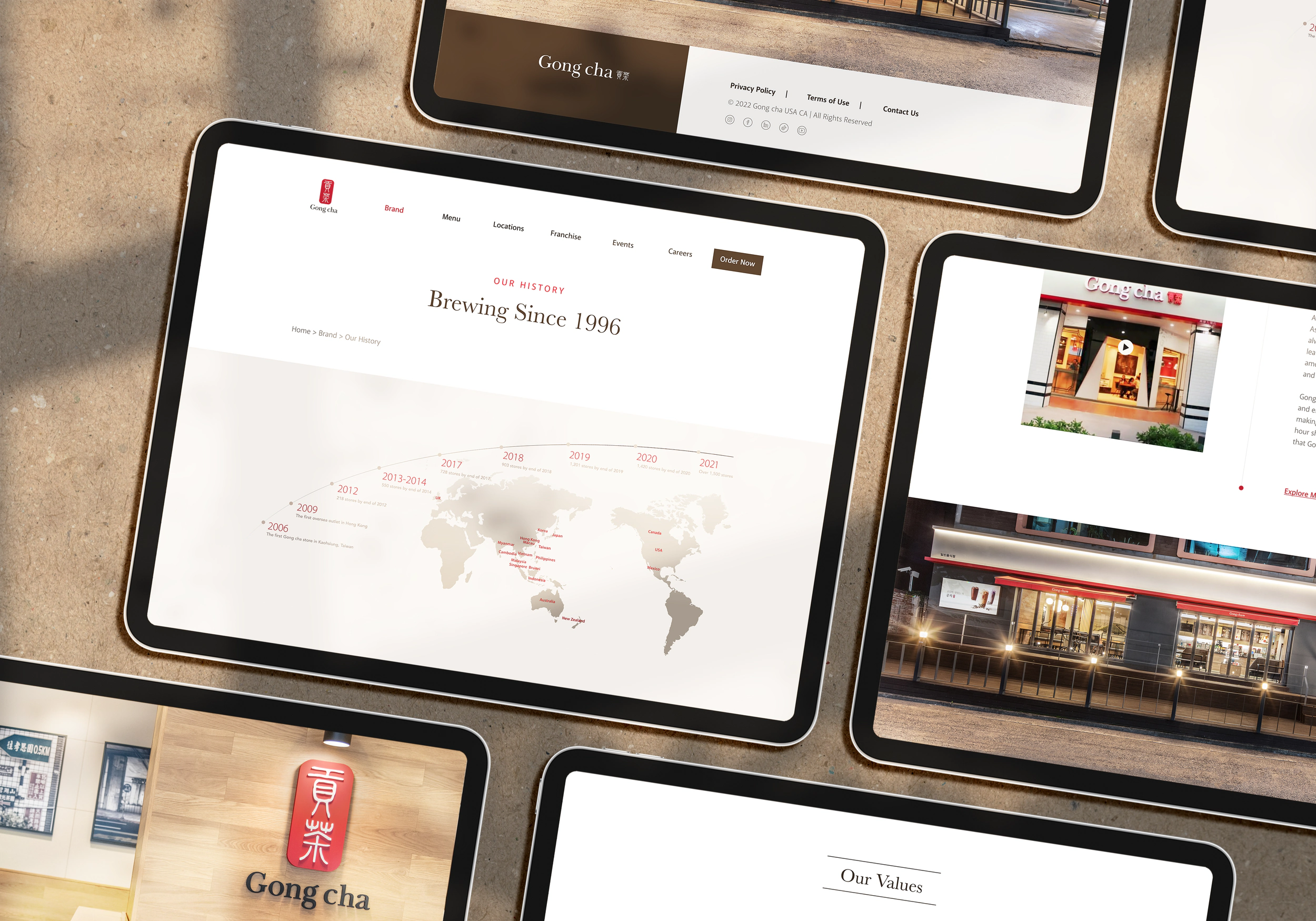 Brand section pages across tablets