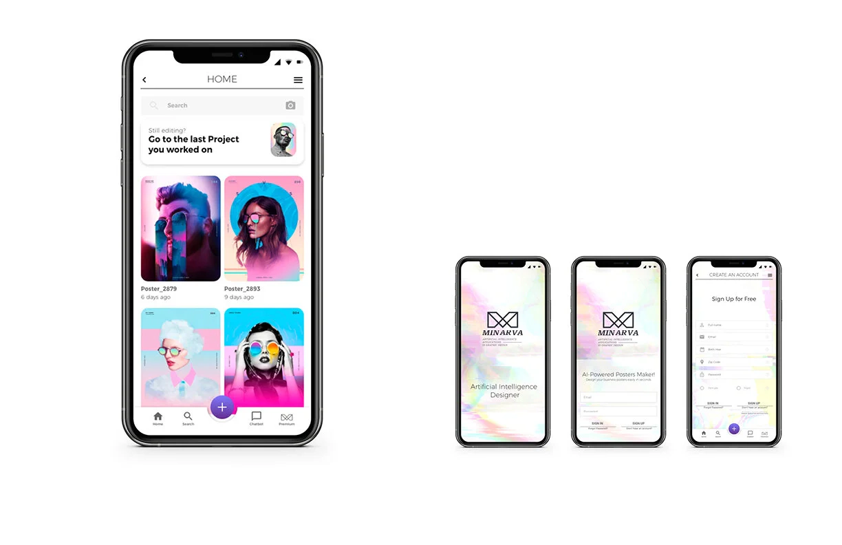 Minarva app screens 1