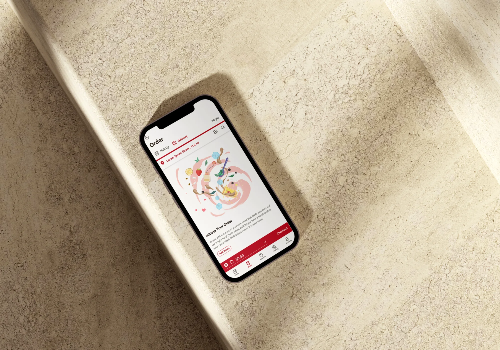 The Order page: Pick Up or Delivery in the brand's own channel, starting from an empty cart